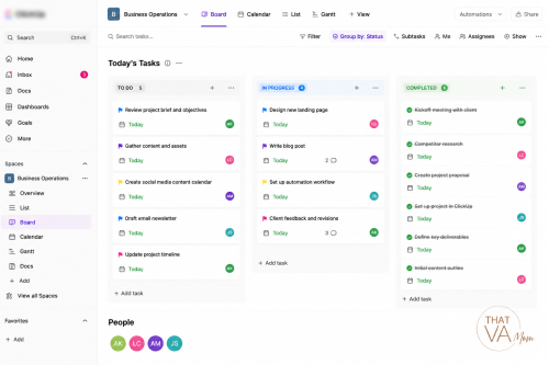 Project Management task board mockup